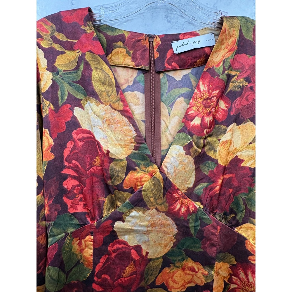 Petal and Pup Zimmer Floral Satin Maxi Dress Sangria Bloom‎ Boho Romantic Chic S - Picture 4 of 8